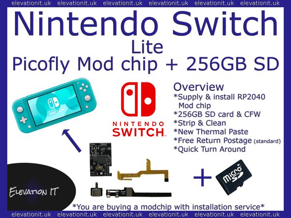 Switch Lite Picofly RP2040 mod chip install & service +256GB SD & CFW inc, Elevation IT, Fareham UK