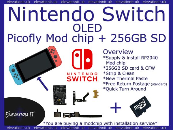 Switch OLED Picofly RP2040 mod chip install & service +256GB SD & CFW inc, Elevation IT, Fareham UK