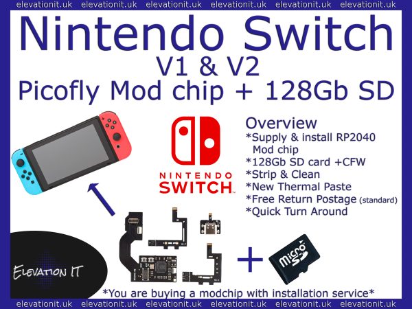 Switch v1 & v2 Picofly RP2040 mod chip install & service +128GB SD & CFW inc, Elevation IT, Fareham UK