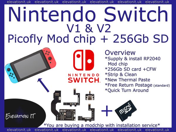 Switch v1 & v2 Picofly RP2040 mod chip install & service +256GB SD & CFW inc, Elevation IT, Fareham UK