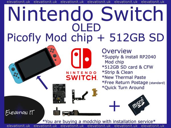Switch OLED Picofly RP2040 mod chip install & service +512GB SD & CFW inc, Elevation IT, Fareham UK