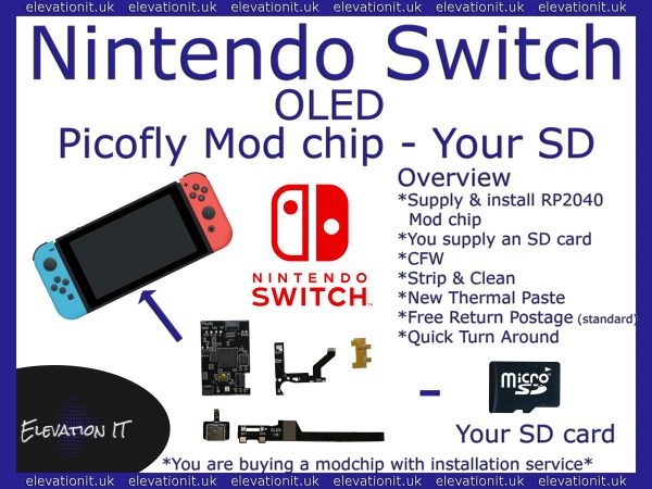 Switch OLED Picofly RP2040 mod chip install & service +you supply the SD card & CFW inc, Elevation IT, Fareham UK
