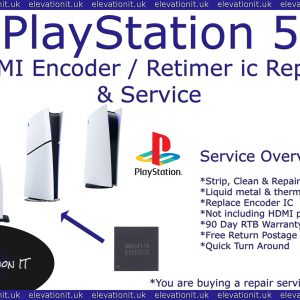 PS5 HDMI encoder / retimer ic Repair & Service Near Me — Replace, Clean, Thermal Paste — Models Covered: Standard, Digital, Slim — Elevation IT, Fareham, UK