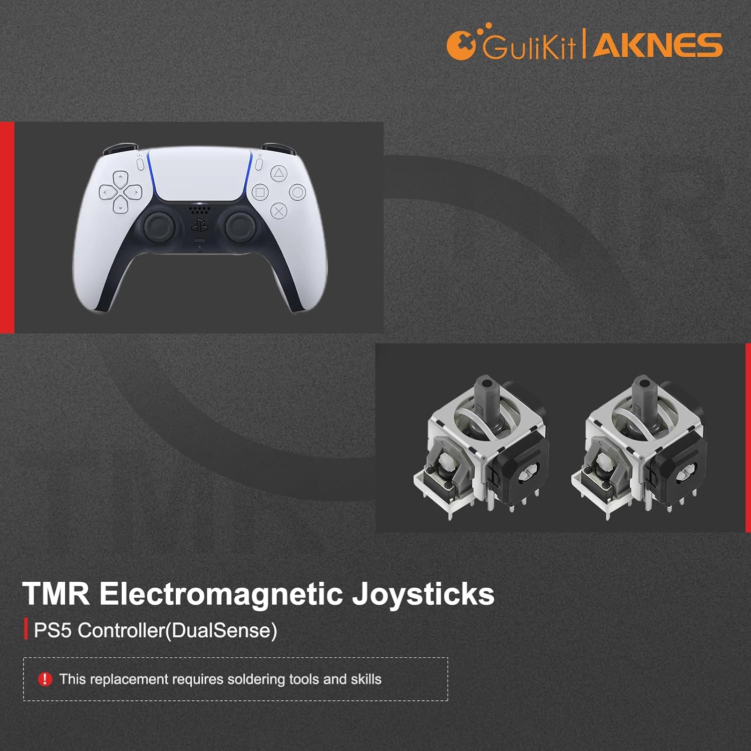 Gulikit Tunnel Micro Resistance TMR joystick upgrade for PS5 DualSense DualSense Edge and Scuf Reflex Pro FPS controllers providing drift free precision and smooth analog control.