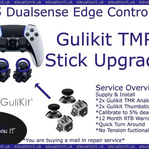 Technician performing a Gulikit TMR joystick upgrade on a PS5 dualsense edge controller, showcasing the professional Gulikit TMR upgrade service offered by Elevation I.T.