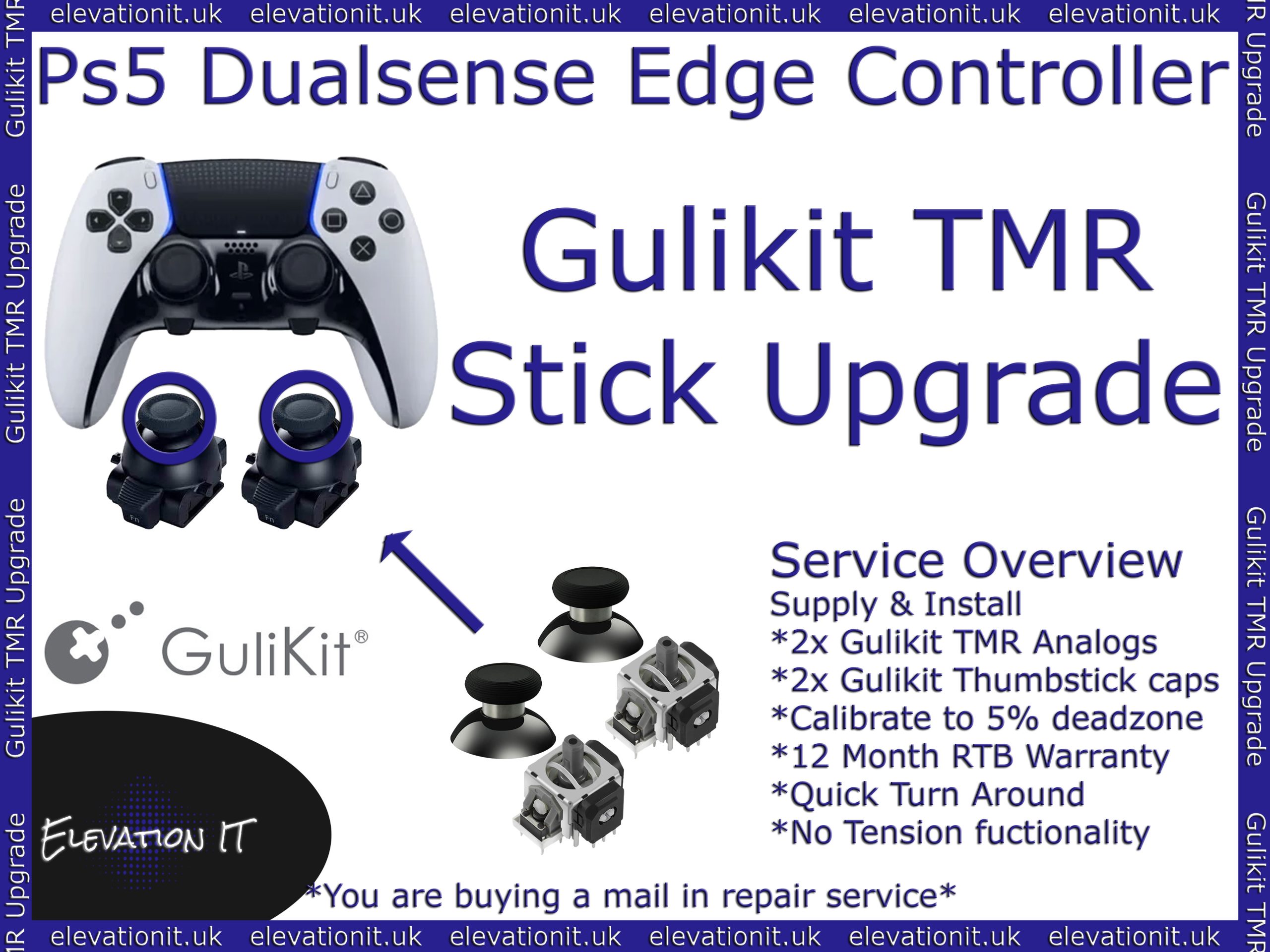 Technician performing a Gulikit TMR joystick upgrade on a PS5 dualsense edge controller, showcasing the professional Gulikit TMR upgrade service offered by Elevation I.T.