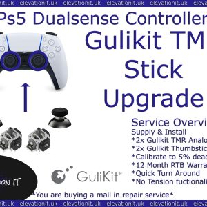 Technician performing a Gulikit TMR Hall Effect joystick upgrade on a PS5 controller, showcasing the professional TMR upgrade service offered by Elevation I.T.
