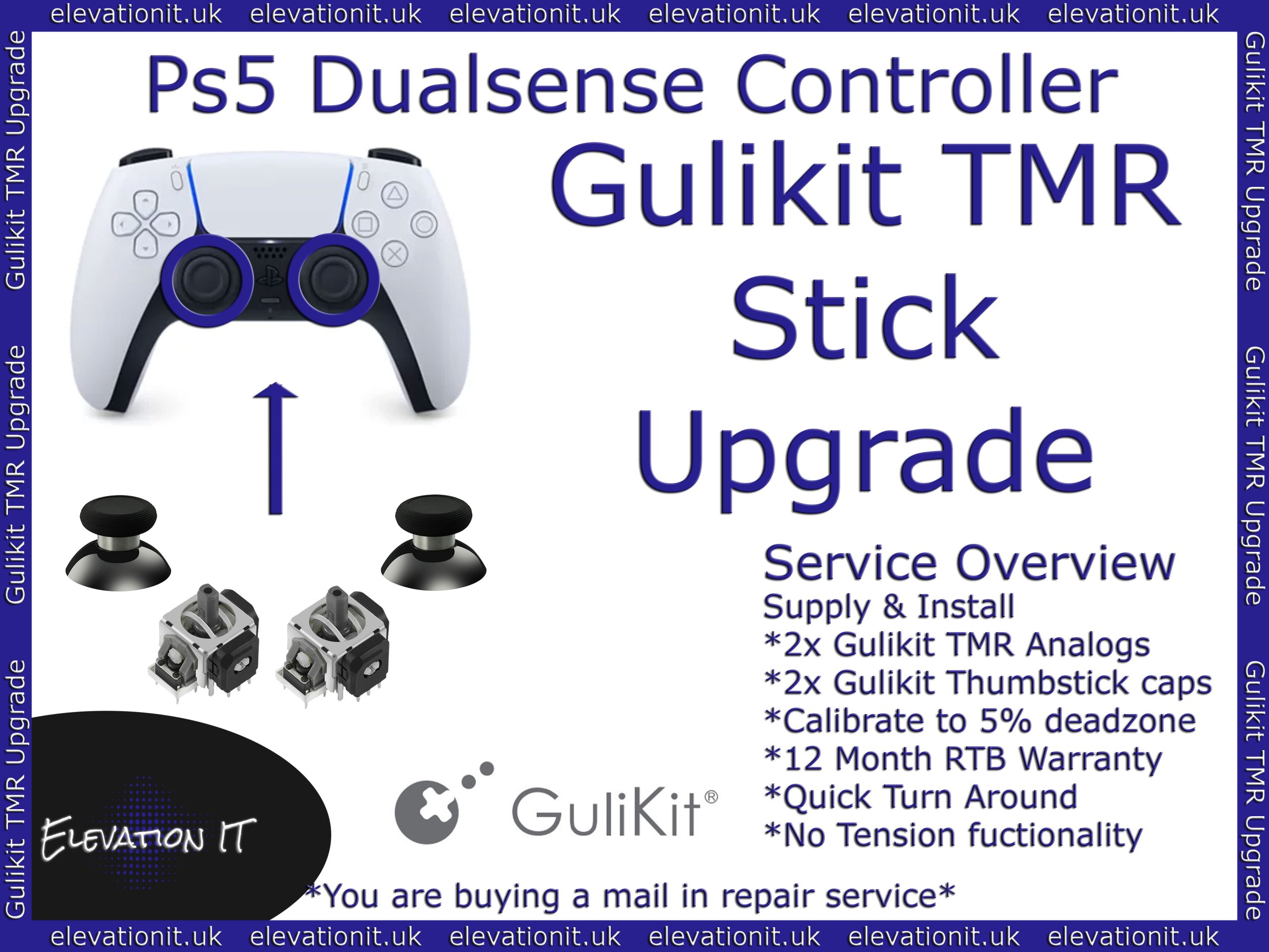 Technician performing a Gulikit TMR Hall Effect joystick upgrade on a PS5 controller, showcasing the professional TMR upgrade service offered by Elevation I.T.