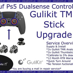 Scuf PS5 controller Gulikit Tunnel Micro Resistance TMR joystick upgrade service providing professional drift free repair with enhanced precision and smoother control.