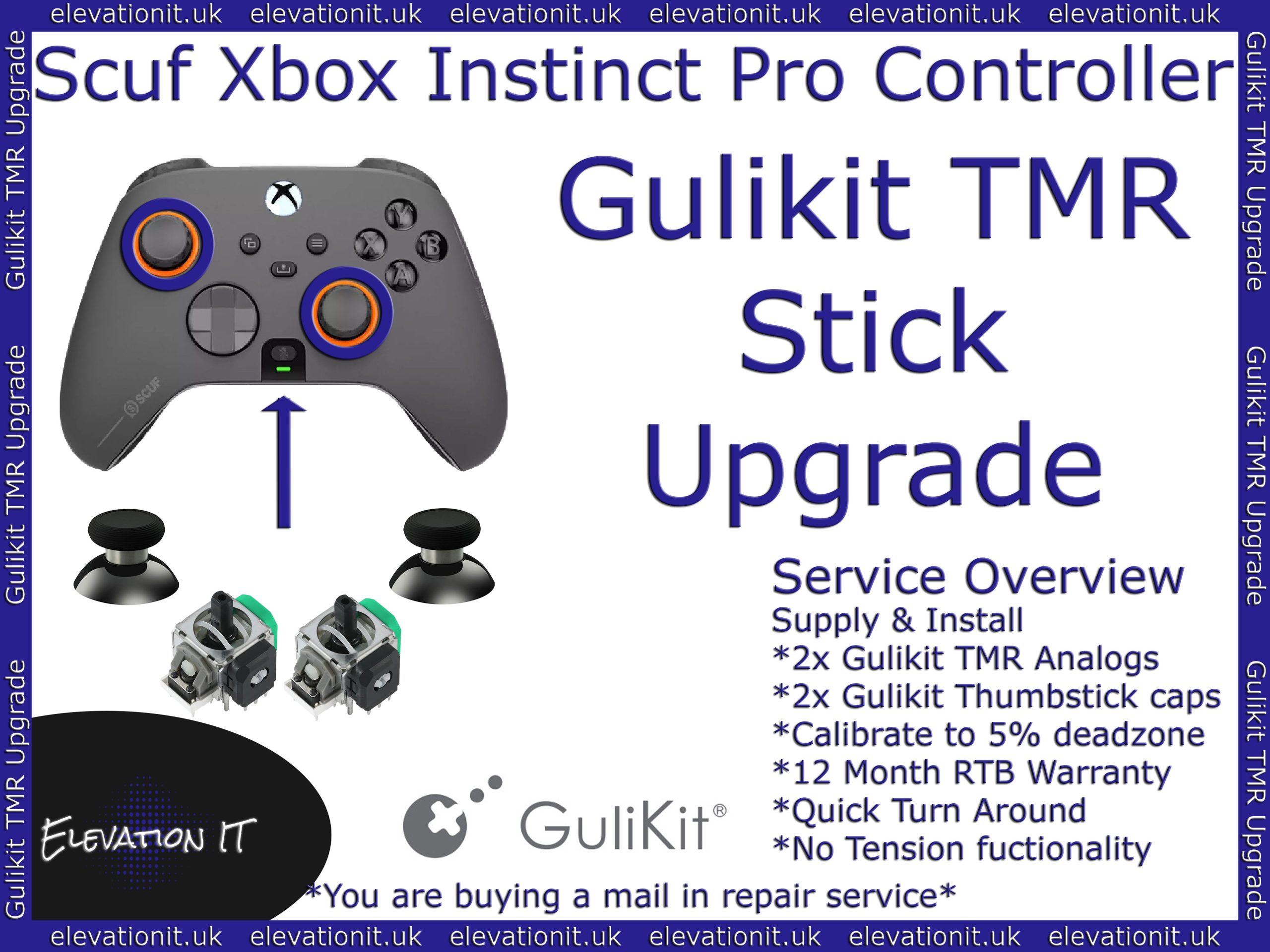 Scuf Xbox Series controller Gulikit Tunnel Micro Resistance TMR joystick upgrade service providing drift free precision, smoother control, and enhanced durability.