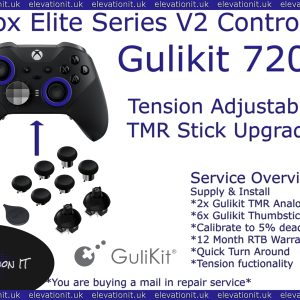 Gulikit 720 degree adjustable tension TMR joystick upgrade service for Xbox Elite Series V2 controller providing drift free precision and customisable resistance.