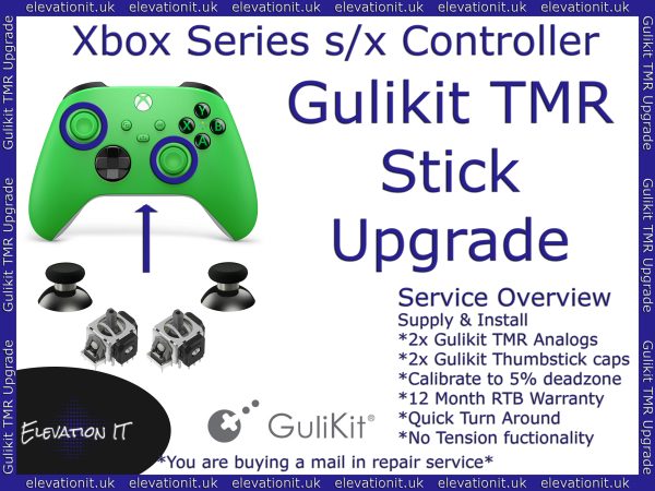 Xbox Series controller Gulikit Tunnel Micro Resistance TMR joystick upgrade service providing professional drift free repair with enhanced precision and smoother control.