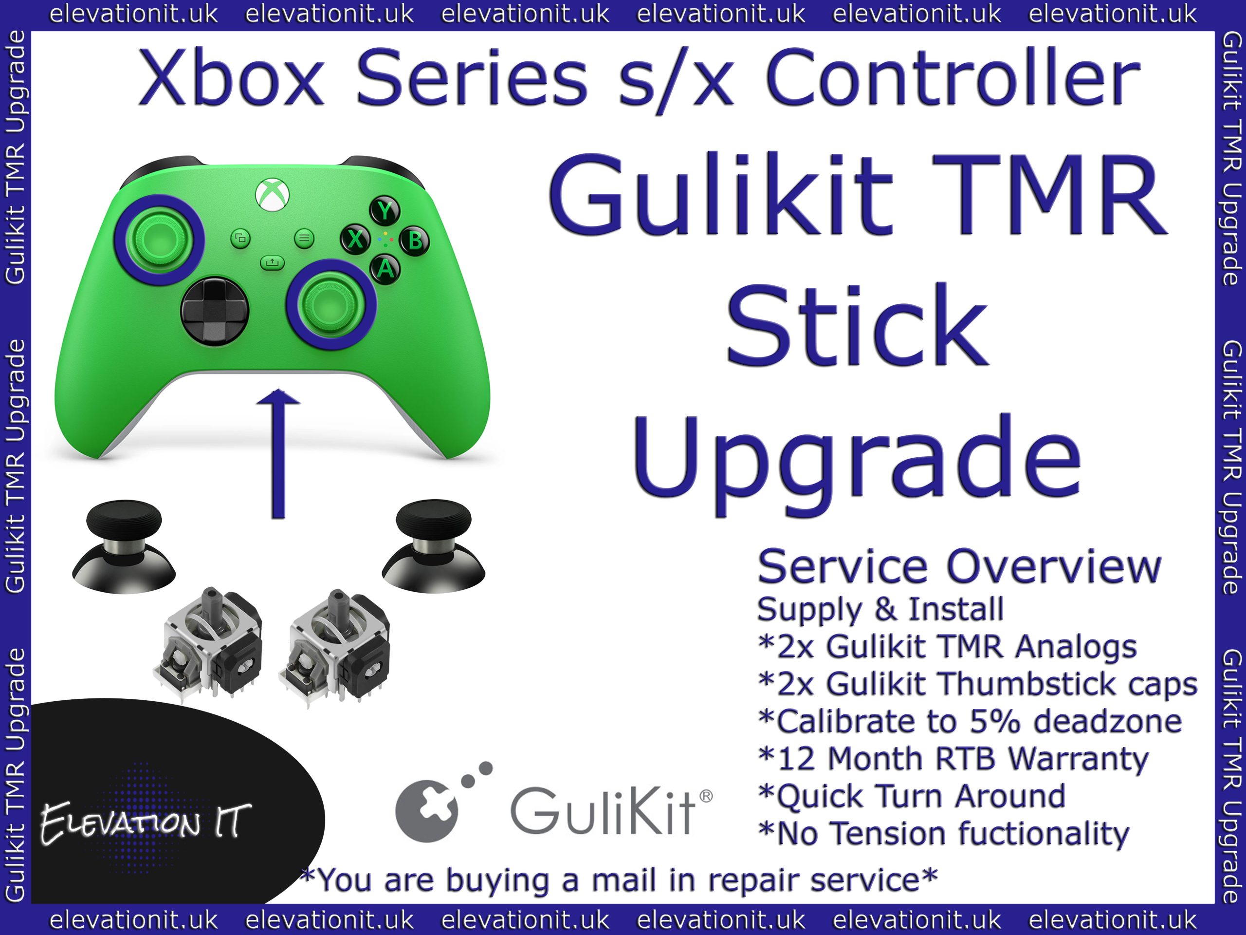 Xbox Series controller Gulikit Tunnel Micro Resistance TMR joystick upgrade service providing professional drift free repair with enhanced precision and smoother control.
