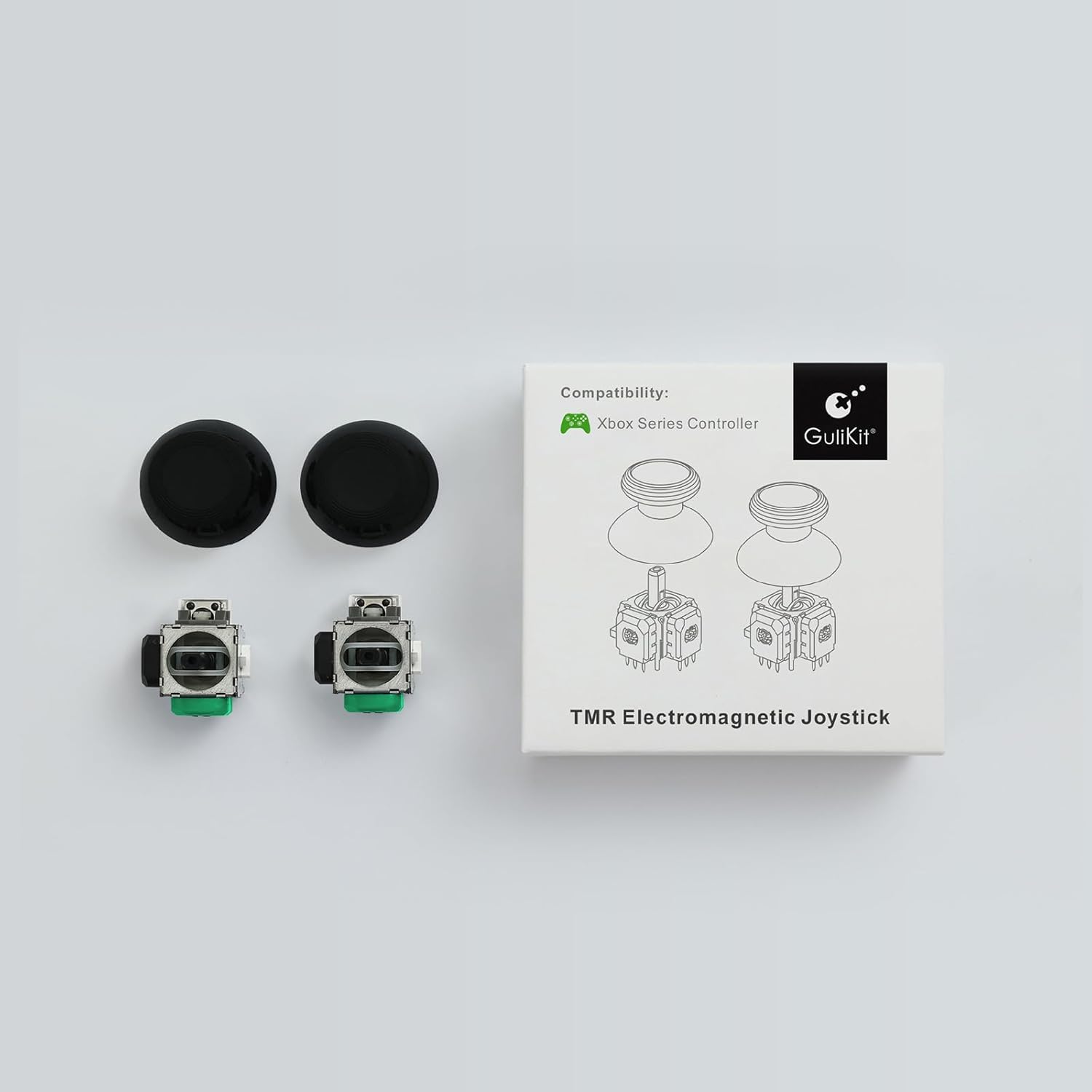Gulikit Tunnel Micro Resistance TMR joystick upgrade for Xbox Series S X and Scuf Instinct Pro controllers showing drift free precision and smooth analog control.