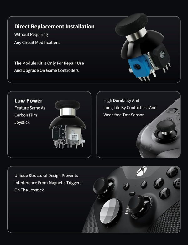 Gulikit Tunnel Micro Resistance TMR joystick upgrade compatible with Xbox Series S X Xbox Elite V2 PS5 DualSense DualSense Edge and Scuf Reflex Pro FPS controllers offering drift free precision and smooth control.