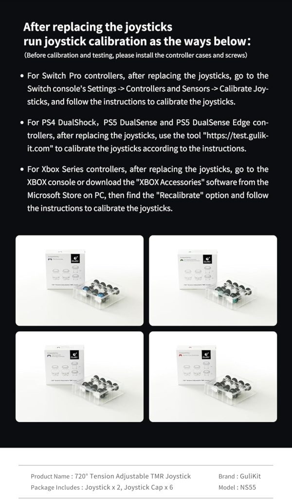 Gulikit Tunnel Micro Resistance TMR joystick upgrade compatible with Xbox Series S X Xbox Elite V2 PS5 DualSense DualSense Edge and Scuf Reflex Pro FPS controllers offering drift free precision and smooth control.