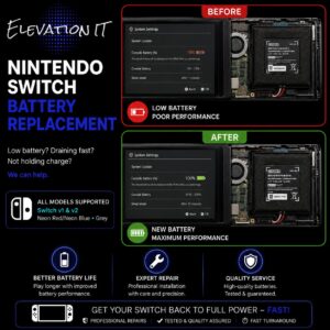 Nintendo Switch v1 and v2 battery replacement service showing improved battery life and restored charging performance after professional battery replacement.